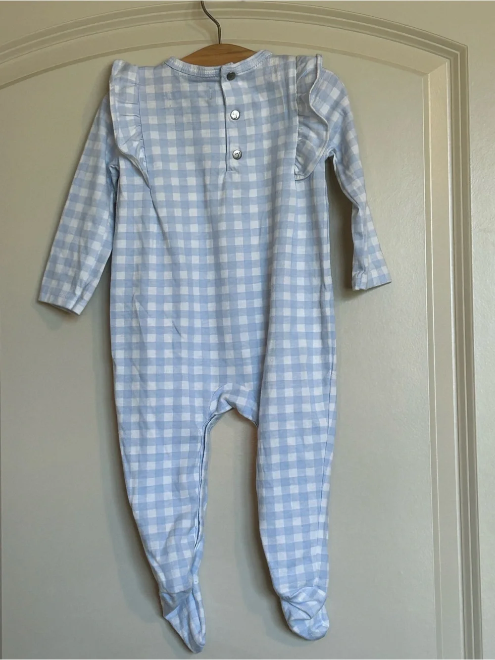 7 For All Mankind Light Blue Gingham Smocked Footie
